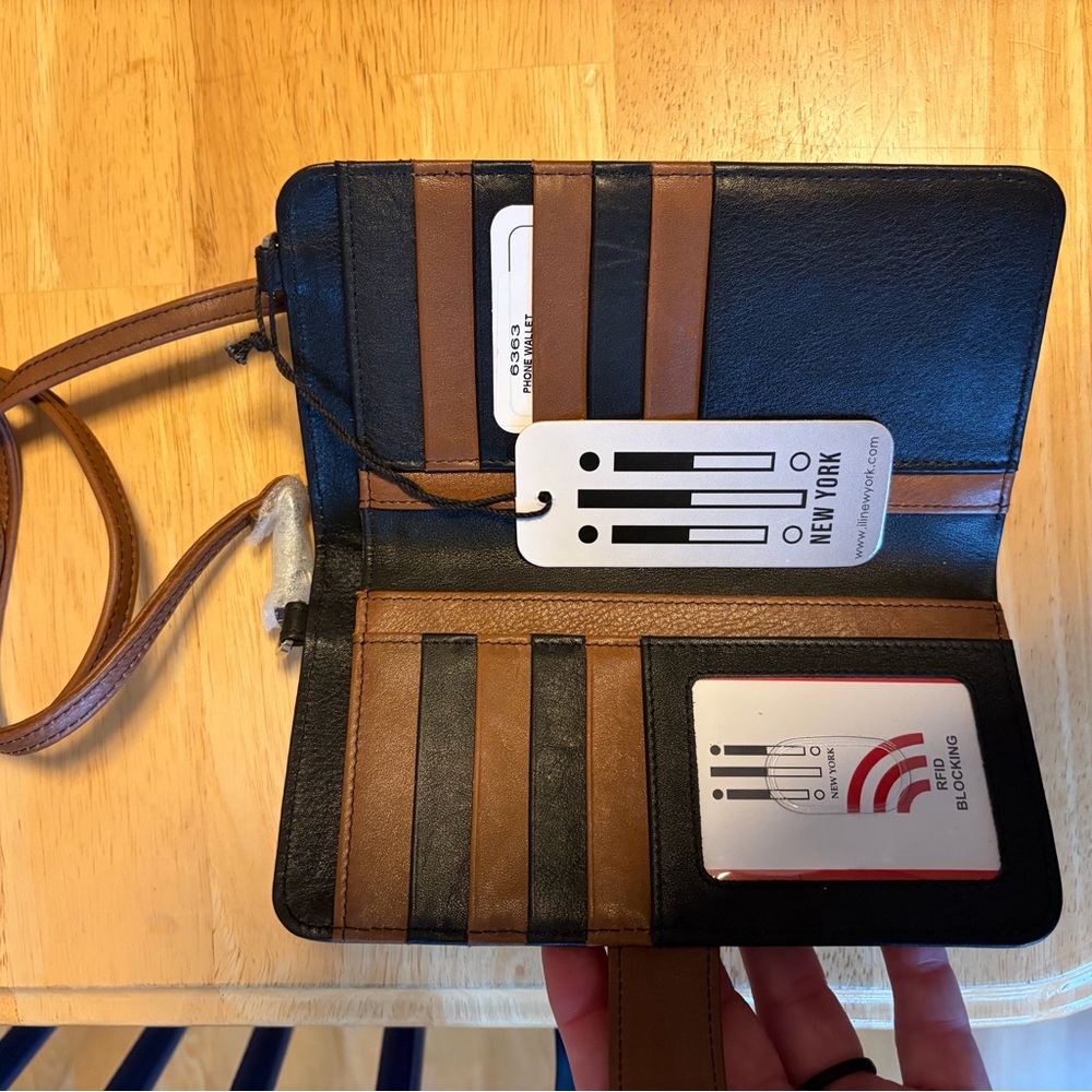 Black and Brown Wallet with Strap